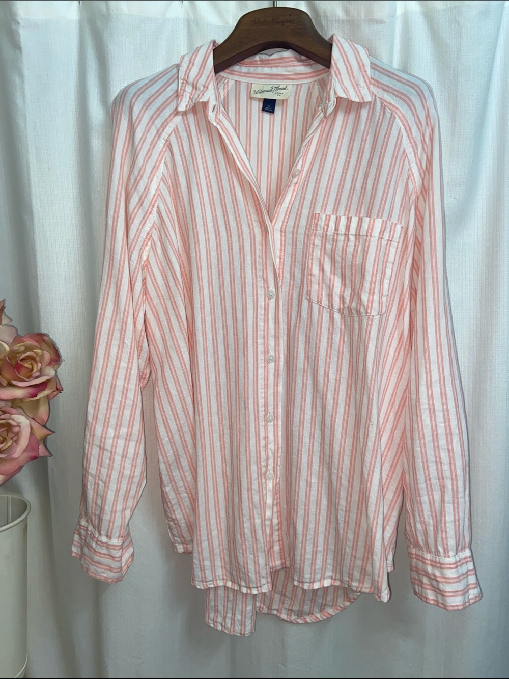 Universal Thread Pink and White Striped Button-Down Shirt